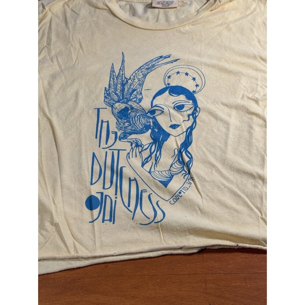 Fairycore Witchy Mystical Crop Tee Yellow Teal Graphic Art Womens Medium - Picture 9 of 13